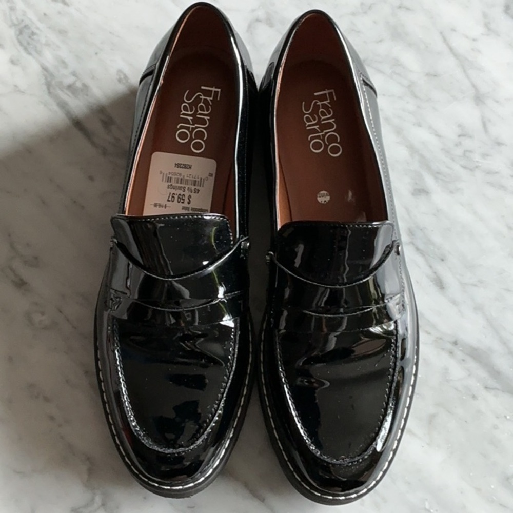 Franco Sarto Glossy Black Women’s Loafers size 7 1/2 medium
